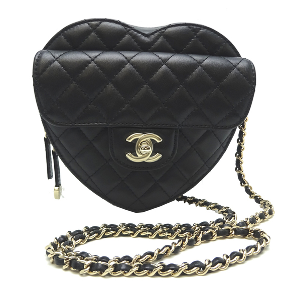 Chanel Matelasse Heart Shape Chain Shoulder Lambskin Black - Picture 1 of 10